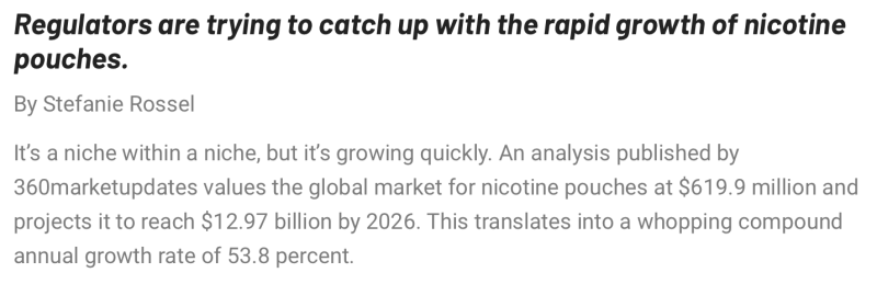 Der Markt für Nicotine Pouches wächst mit mehr als 50 % pro Jahr.