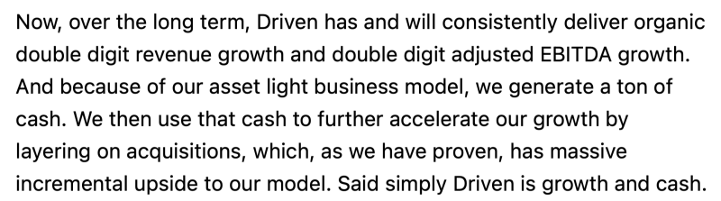 Das Driven Brands Management sieht zweistelliges Wachstumspotential und gleichzeitig eine hohe Cashgenerierung.
