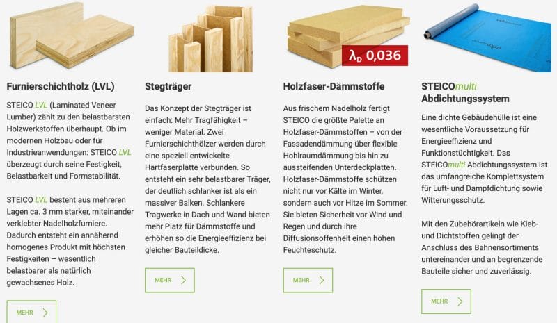 STEICO bietet eine Reihe verschiedener Bauprodukte an, die aus Holz hergestellt werden