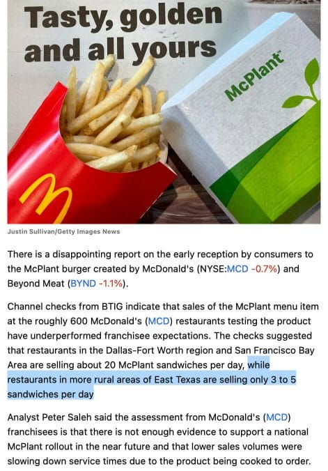McDonald's führt pflanzliche Burger ein, sobald die Kundennachfrage stimmt.